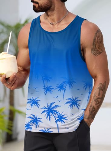 Image of VOGSTART Mens Hawaiian Beach Tank Tops Summer Vacation Muscle Top Graphic Sleeveless Shirts (S-3XL)