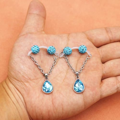 Non-Piercing Nipple Barbells Faux Nipple Rings Adjustable Crystal Fake Nipple Chain Jewelry3