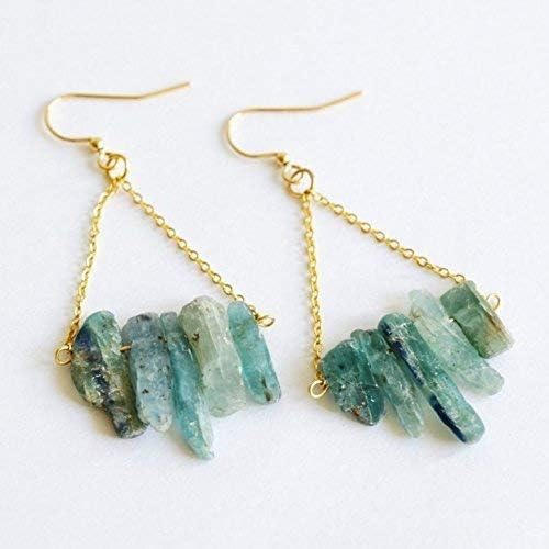 Blue kyanite earrings, raw crystal earrings, gemstone earrings,raw quartz earrings,rough gemstone earrings, crystal dangle earrings