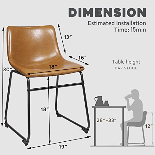 Waleaf Dining Chairs,Faux Leather Dining Chairs Set Of 2,18 Inch Kitchen Dining Room Chairs With Backrest And Metal Leg,Mid Century Modern Armless Chair,Upholstered Seat #TOP1