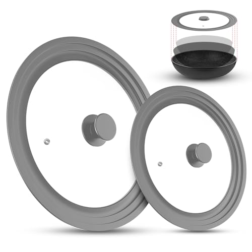 Meyagot Couvercle Universel En Verre Avec Bord En Silicone - Pour Casseroles Et Poêles, Diamètres De 16/18/20cm Et 24/26/28cm - Gris