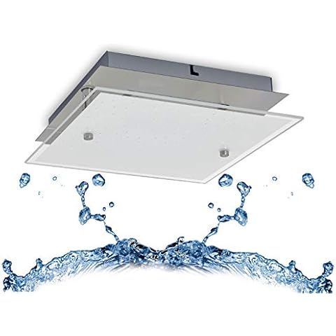Trango 3102 Feuchtraum IP44 LED Deckenstrahler Eckig für Bad 3-Stufen dimmbar *LILY* inkl. 12 Watt 3000K warmweiß LED Modul, Design Kristalleffekt Glas Lampenschirm Cover
