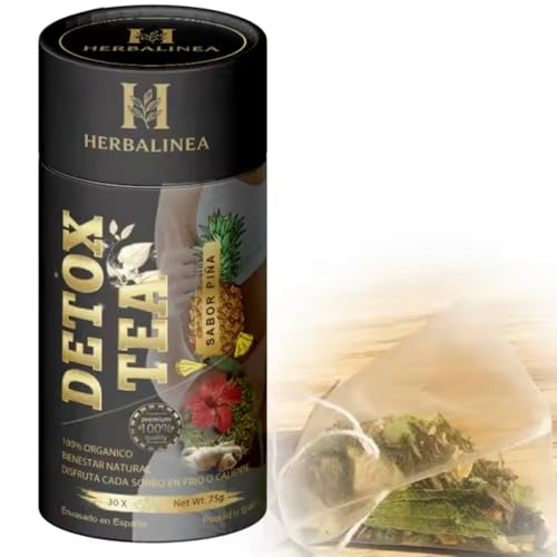 HERBALINEA Detox Tea Sabor Piña – Té Detox 100% Orgánico 30 Bolsitas | Infusión Natural Depurativa y Digestiva | Bienestar, Energía y Control de Peso | Disfruta Frío o Caliente