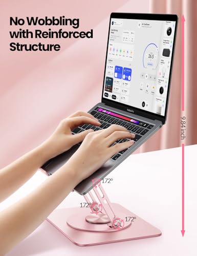 Vaydeer Regulowany stojak na laptopa z podstawą obrotową o 360° i składaną konstrukcją, ergonomiczny uchwyt na laptopa pasuje do MacBooka, Dell, HP i innych laptopów 10-15,6 cala (różowy)