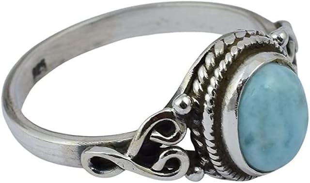 Avicrafts Larimar Stone Ring 925 Sterling Silver Statement Ring For Women Handmade Gemstone Christmas Jewellery Gift For Her