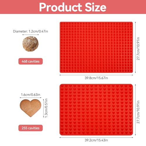 2 Stück Backmatte Hundekekse, Hundebackmatten Silikon mit Teigspatel, Backmatten für Hundeleckerlies, Leckerli Backmatte für Hunde, für Mikrowelle Backofen (1.2 cm Halbkugel+1.5 cm Herzform)