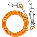 Aystkniet Dog Tie Out Cable 10FT 15FT 20FT 25FT 30FT 40FT 50FT with Shock Absorbing Spring and Swivel Hook, Chew Proof Chain for Outside, Runner Tether Lead for Small Medium Large Dogs