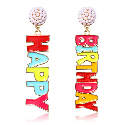 Birthday Earrings For Women Enamel Happy Birthday Dangle Earrings Beaded Stud Letter Drop Earrings Birthday Party Jewelry Gift (Letter) #TOP22