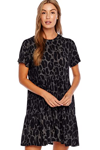Mud Pie Baby Girls Women's Mud Pie Poncey Women S Short Sleeve Tiered Dress, Black Leopard, Large Us #TOP4
