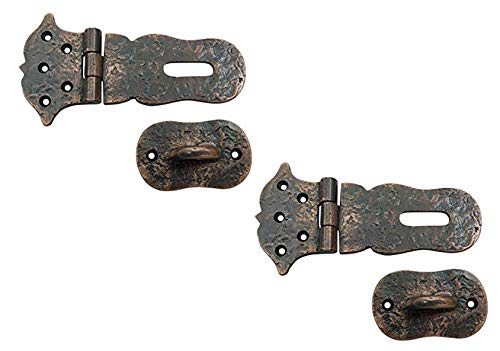 Image of Adonai Hardware inchParan inch Heavy Duty Cast Iron Safety Locking Hasp and Staple (6 inch x 2 Pack, Antique Copper) for Vintage Pirates Treasure Chest, Trunks, Wooden Jewelry Box, Cases, Furniture and Sheds