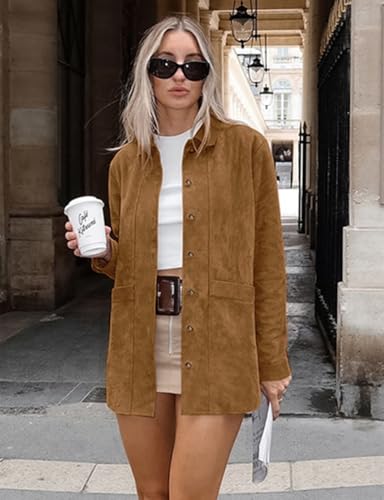 IDEALSANXUN Womens Suede Jacket Fall Winter Casual Oversized Faux Leather Blazer Jackets Trench Coat2