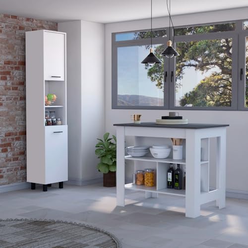 aphrophina Spacious Kitchen Island and Pantry Cabinet Set, Ample Storage,