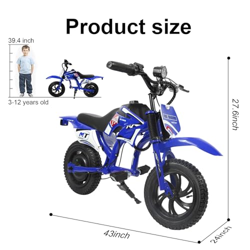 Image of Kids Electric Motorcycle, 25.2V 300W Brushless Motor & Controller, 3 Speeds (10MPH, 8 Miles), LCD, LED, Moto Sound, Twist Grip, Dual Suspension & Brakes, for 3-8 yrs, 110 LB (Blue)