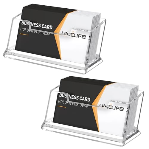 Uniclife 2 Pack Acrylic Business Card Holder for Desk 1 Slot Clear Business Card Display Stand for Men & Women Desktop Business Card Organizer Card Stand for Office Home Exhibition, 60 Card Capacity