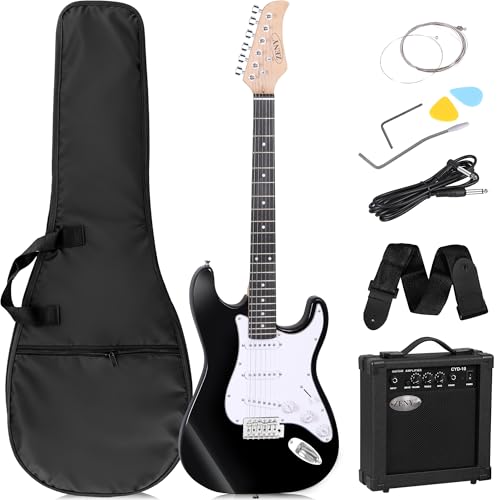 ZENY 39in Full Size Electric Guitar with 10W Amp, Case and Accessories Pack Beginner Starter Package, Black