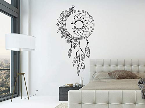 Stickers muraux attrape-rêves avec motif lune et symbole de nuit - Décoration murale - Attrape-rêves bohème - Décoration de chambre à coucher Cover