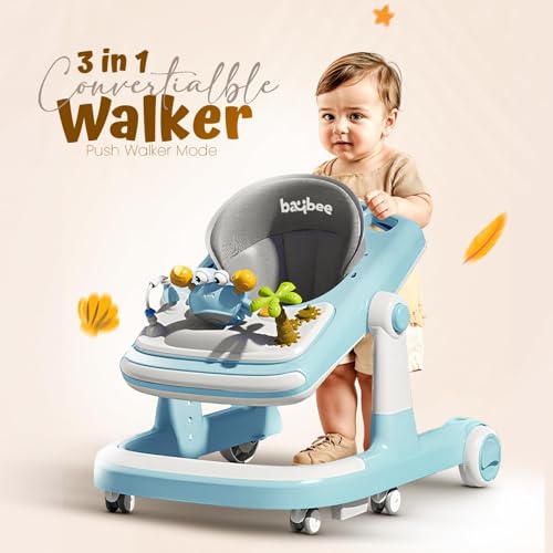 Image of Baybee 3 in 1 Baby Walker for 6-18 Month Baby Boy Girl, Push Walker for Kids with Parental Handle & Height Adjustable Toddler Activity Walker with Musical Bar (Blue)