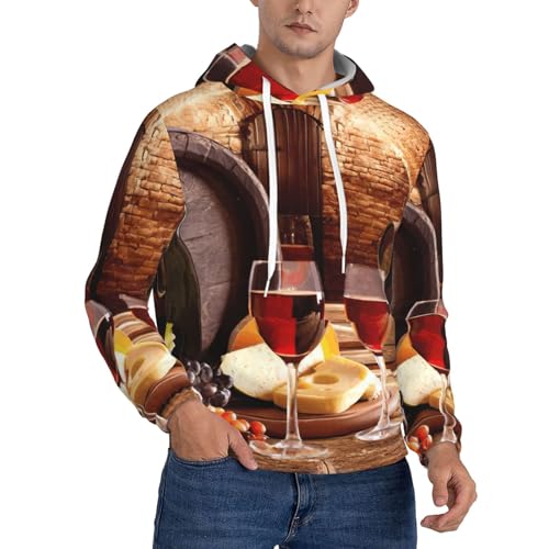 Sweat à capuche homme imprimé cave à vin rouge pull à manches longues