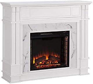 Southern Enterprises Highgate Faux Cararra Marble Electric Media fireplace, White