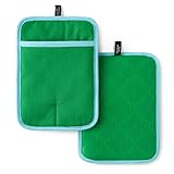 Kate Spade New York Spade Flower Soft Silicone Pot Holder 2-Pack Set, Heat Resistant, Flexible Non-Slip Silicone Grip, Green/Blue, 7