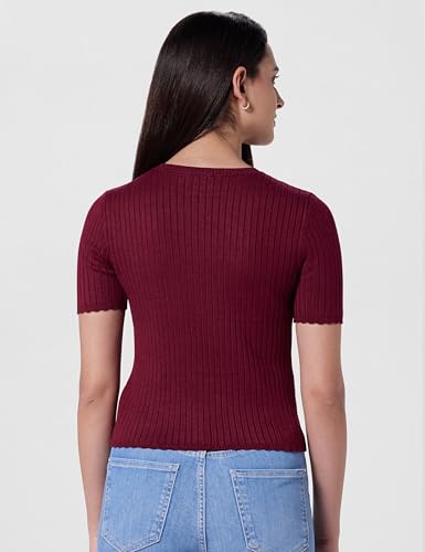 Image of Gap Women Solid Fitted Short Sleeves Round Neck Blouse