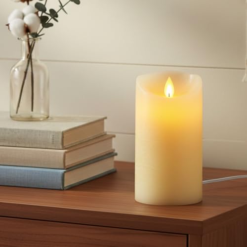 Image of LTETTES Flameless LED Pillar Candle | Real Wax | Flickering Flame | Rechargeable | Type-C USB Charging | Remote Control | 24H Timer | Home Decor | Festive Lighting | 7.5x15.5 cm | Pack of 1 (Ivory)