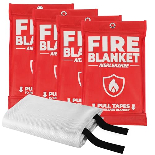 Image of Fire Blanket 4 Pack 40 inchx40 inch - CE Certified Fiberglass, Heat Resistant to 1076F - No-Mess Fire Suppression for Kitchen, Grill, Car, Camping & Home Safety