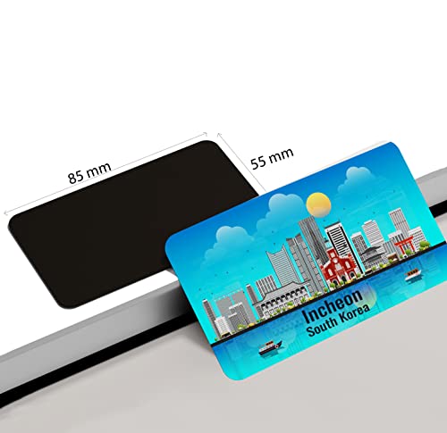 Image of dhcrafts Rectangular Rubber Fridge Magnet /Magnetic Card Blue South Korea Incheon Design Pack of 1 (8.6cm x 5.4cm)