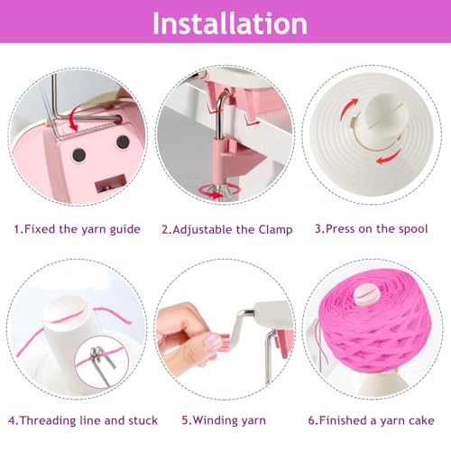 Image of Ayasee Yarn Winder, Yarn Ball Winder, Easy Install and Efficiently for Crocheting Hand Operated Spinner for Knitting Lovers (Pink)
