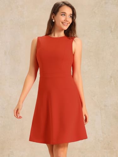 Image of Allegra K Women's Work Dress Round Neck Solid Color Sleeveless A-Line Business Casual Office Dresses