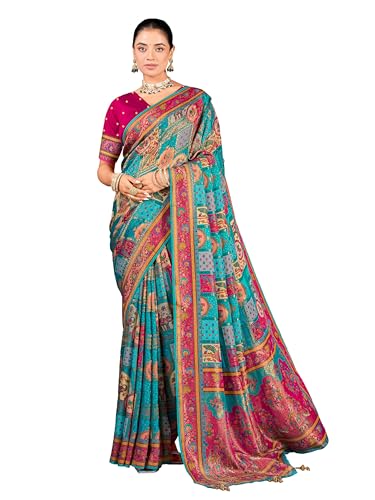 Image of Glory Sarees Women's Luxurious Dola Pure Silk Original Saree Position Print Work Madhubani Inspired Motifs Banarasi Kanjivaram Style Saree With Blouse Piece (Elegant101 Parent)