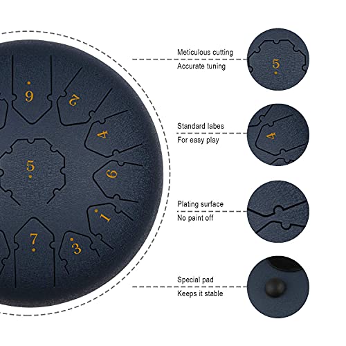 KUD Tongue Drum, 12 Zoll 13 Tone C-Dur Zungentrommel Schlagzeug Instrument, Steel Pan Töne Schlaginstrument Hand Pan Drum mit Trommelschlägeln Tragetasche Note Sticks für Meditation Yoga Klangheilung - Image 3