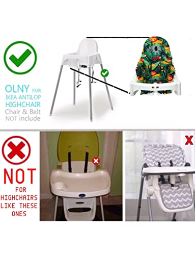 Image of Cushion - Washable & Reversible One-Piece Cotton Seat Pad for IKEA High Chair Accessories, Compatible with Antilop (Jungle Green)