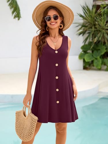 Image of BELAROI Summer Dresses for Women Beach Tshirt Sundress V Neck Casual Swing Tank Dress Swimsuit Cover Ups Pockets