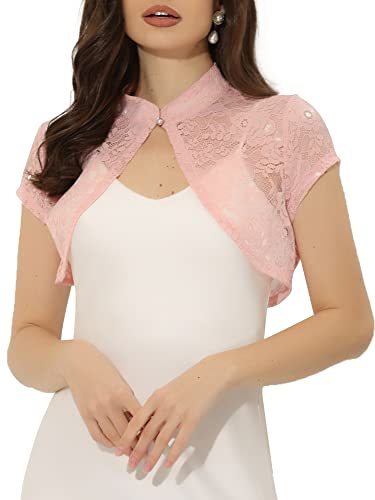 Image of Allegra K Women's Lace Cardigan Stand Collar Short Elegant Shrug Open Front Cropped Bolero Cardigan