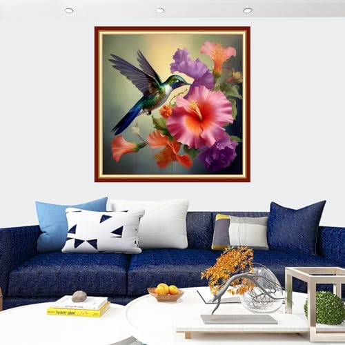 Image of Findvoor Stamped Cross Stitch Kits for Beginners Full Range of Cross Stitching Embroidery Pattern for Adults, 11CT DIY Needlepoint Embroidery Starter Kits-Hummingbird flowers 17.7x17.7 inch