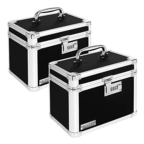 Vaultz Combination Lock Box - Pack of 2-10 x 7.25 x 7.75 Inch Standard Safe with Key and Combo Lock for Important Documents, Medicine & Money - BLACK