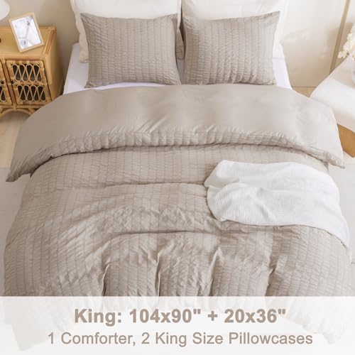 Litanika H SEERSUCKER KHAKI K King Size Comforter Set Khaki, 3 Pieces Lightweight Seersucker Bedding Comforters Sets thumb #6