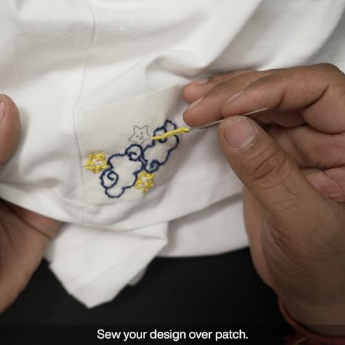Image of Embroiderymaterial Stick and Stitch Embroidery Patches Patterns, Water Soluble Wash Away Embroidery Transfer Stabilizer Paper with Pre-Printed Designs, Threads, Needle & Cutter for Sewing