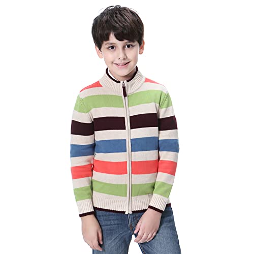 Basadina Boys Zip Front Sweater Stripe -The Polo Neck Sweater Cardigan For Boys Full Zip Long-Sleeve 100% Cotton,Yellow,11-12 Years #TOP2