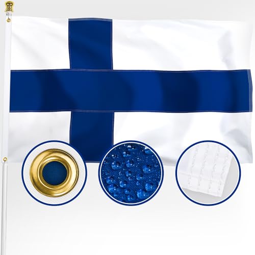 XIFAN Premium Finland Flag 3x5 ft Outdoor, Large Double Sided Heavy Duty 210D Nylon Finn Finnish National & Country Flag, Longest Lasting Decoration with 4-Stitch Hemming, Brass Grommets