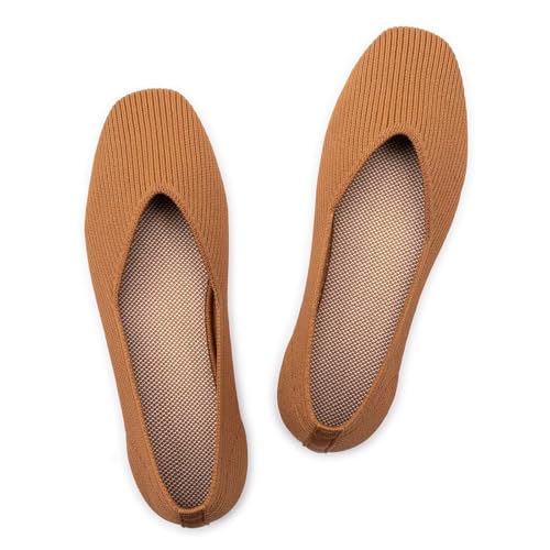 Image of Frank Mully Womens Casual Flat Shoes Square Toe Shoes Knitted Work Flat Comfort Dressy Flat Shoes for Daily Washable