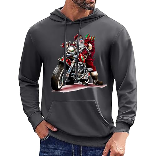 Navidad Sudadera Genial Papá Noel en Bicicleta, moto de Navidad Sudadera con Capucha Navidad Casual Sudadera para Parejas Sudadera con Capucha para Hombre Navidad Sudadera con Bolsillo