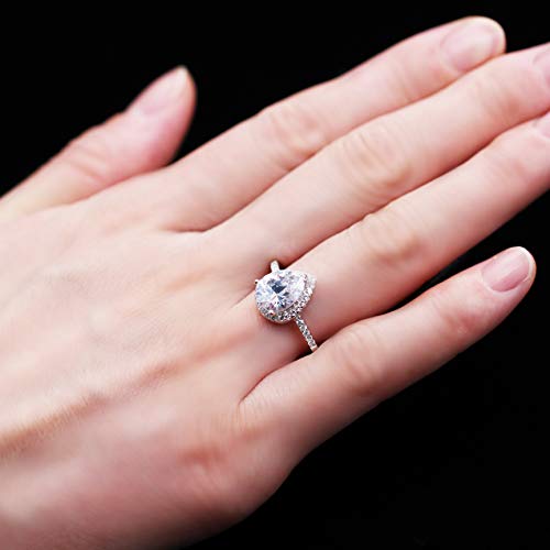 Uloveido 925 Sterling Silver Teardrop Shaped AAA Cubic Zirconia CZ Halo Promise Engagement Ring for Her (Blue, White) JZ1162
