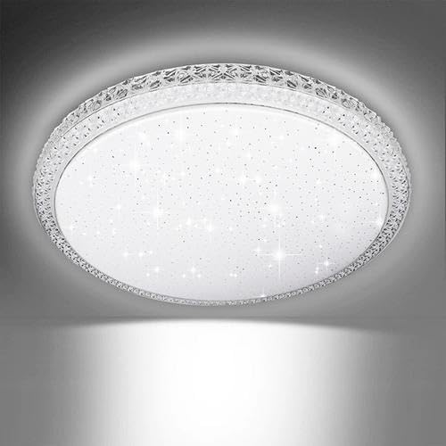Worshow Modern 36W LED Ceiling Light, Round Starry Acrylic Shade, 160ยฐ Wide Beam, 1700LM, 6500K Cool White, for Living Room, Bedroom, Kitchen, Bathroom, Hallway, Office