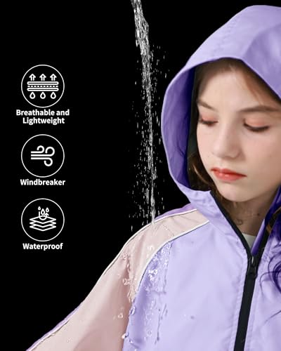 Image of Rolanko Girls Windbreaker Jacket Lightweight Water Resistant Hooded Outwear Jacket for Kids Boys Outdoor Hiking School Travel