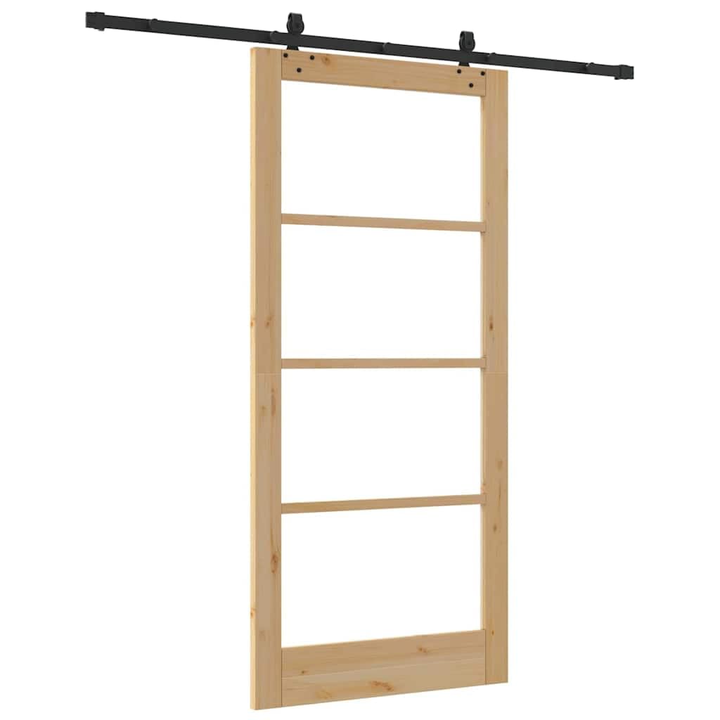 Drzwi przesuwne ORKDAL z litego drewna sosnowego i szkła, 93 x 202 cm, czarne i naturalne, do salonu, sypialni, kuchni, z cichym systemem przesuwnym i konstrukcją oszczędzającą miejsce