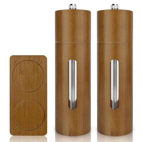 BOCHION Salt and Pepper Grinder Set, Manual Pepper Mill and Salt Grinder with Adjustable Ceramic & Refillable, Spice Grinder for Himalayan Salt, Sea Salt,Pepper,Kitchen,Dining,BBQ (Tray is Included)