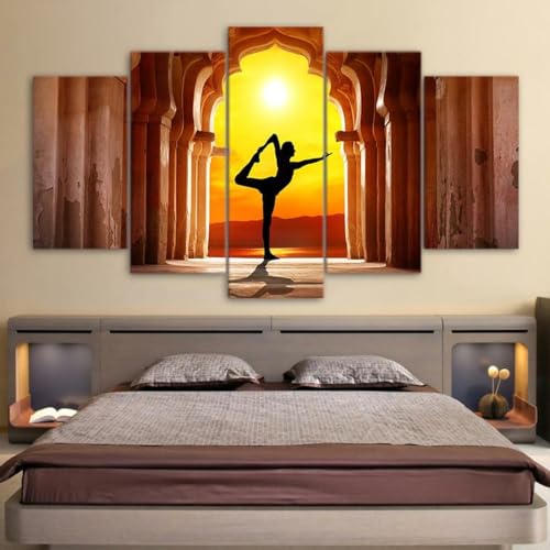 Décoration murale pour salon zen avec tableau de yoga 5 pièces