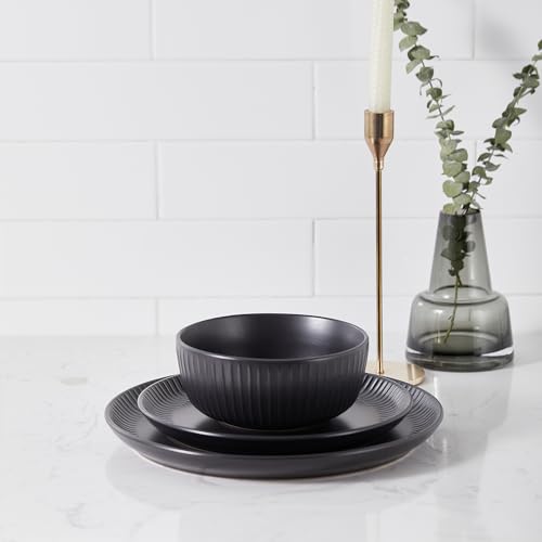 Image of Stone Lain Logan 24 Pieces Stoneware Dinnerware Set, Black